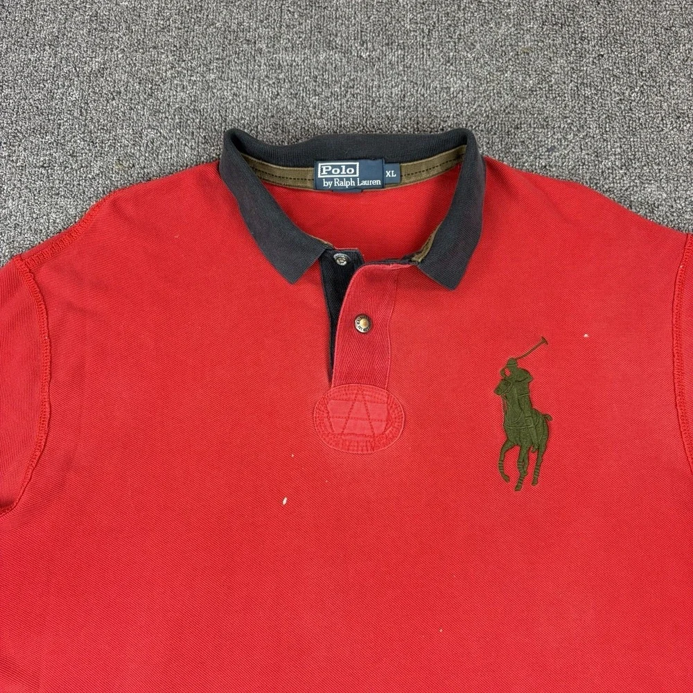 POLO by Ralph Lauren Big Pony‎ Snap Button Rugby Polo Shirt Size XL Red Vented